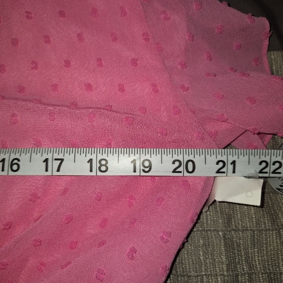 Eesome  Pink Swiss Dot Overlay Stretch Waist Ruffle Sleeve Dress Size Small - Picture 9 of 10